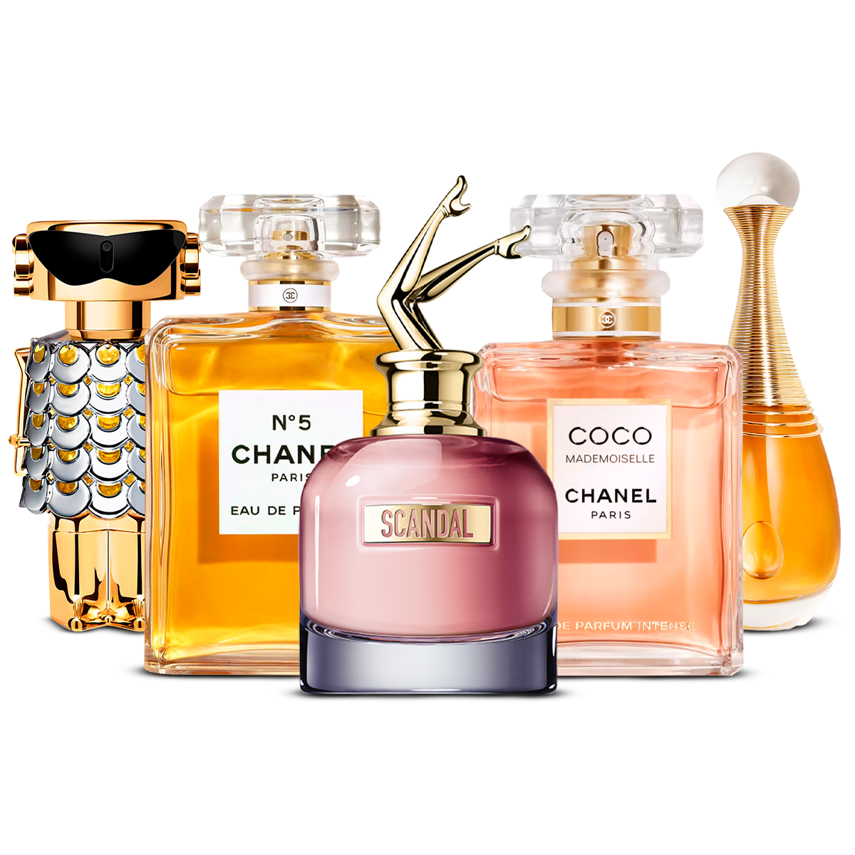 Sada 5 Parfémů – Fame, Chanel Nº5, Scandal, Coco Mademoiselle i J'adore [100 ml každý]
