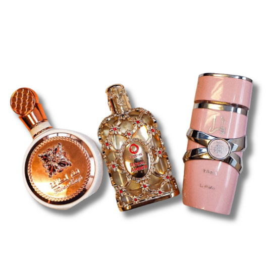 Sada 3 Parfémů | Lattafa Yara + Fakhar + Royal Amber – Compra 1 e ricevi 3 profumi ORIGINALI da 100 ml cada uno